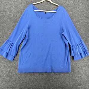 Talbots Sweater Plus Size 2X Blue Scoop Neck Bell Sleeve‎ Casual Preppy Boho